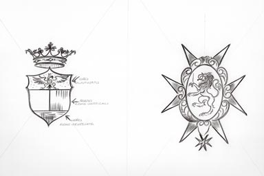 sketch of heraldic crest - disegno stemma araldico