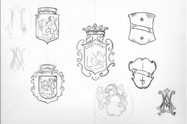 sketch of heraldic crest - disegno stemma araldico